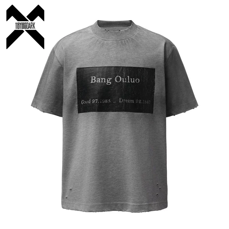 

Men's Vintage Letter Print Graphic T Shirts Distressed Design High Street Loose Short Sleeve T-Shirt Tops