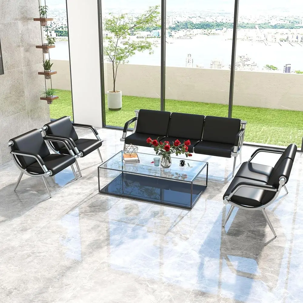 

Leather Padded Armrest & Backrest Bench, Heavy Duty, Black Comfortable Meeting Room Chairs