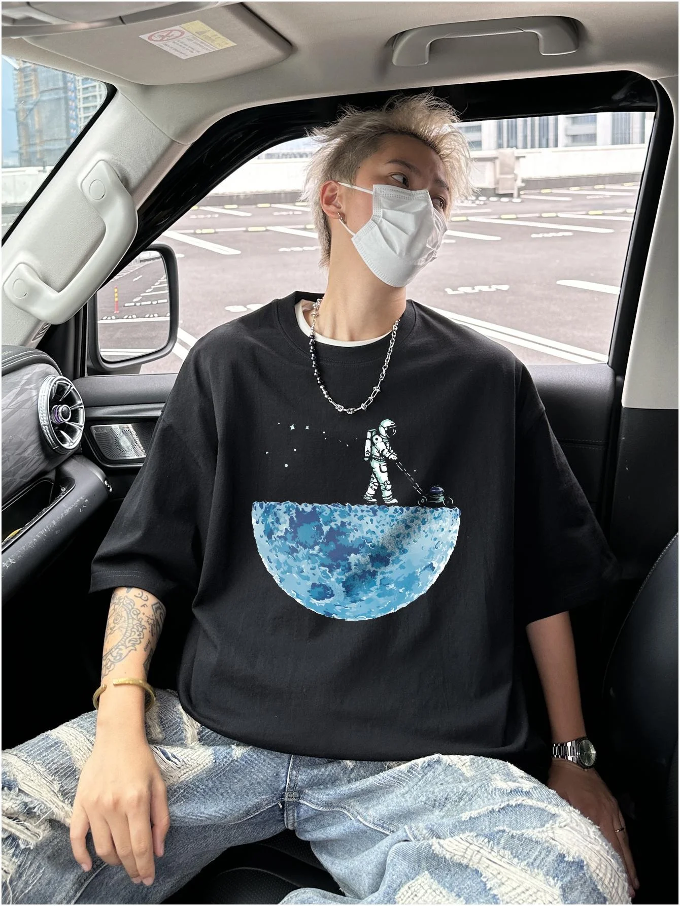 Astronaut Graphic Men Hip Hop Tee Shirts Oversized Y2k Casual 100% Dense Cotton Tops Tshirts Harajuku Male T-shirts Hip Hop