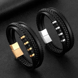 Stylish Multi-Layered Hand Woven Leather Bracelet with Magnetic Clasp Men's Fashion Wrist Jewelry Casual Business Accessories