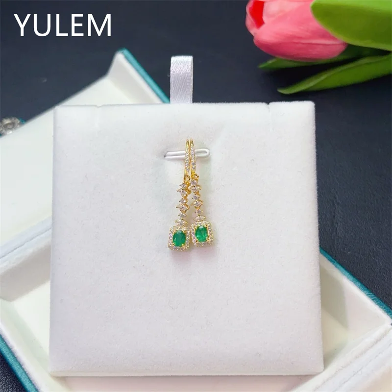 

100% 925 Sterling Silver Natural Emerald Earrings Fine Jewelry for Women Luxury Gift Designer Jewelry