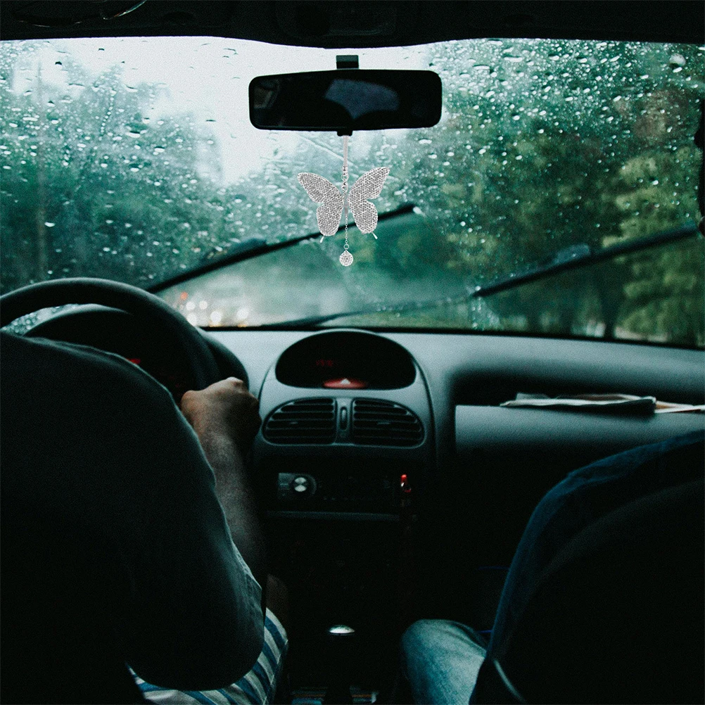 

2pcs Sparkling Butterfly Car Ornament Shiny Rhinestone Mirror Hanger Bling Interior Decoration Glitter Car Accessories Girly