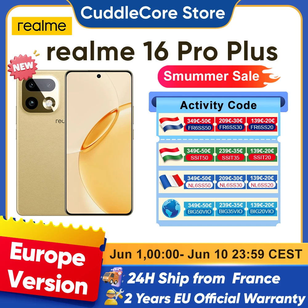Smartphone realme 16 Pro Plus 5G Version Globale Snapdragon 7 Gen 4 Appareil Photo 200MP Batterie 7000mAh Écran AMOLED Courbé 6.8'' 144Hz