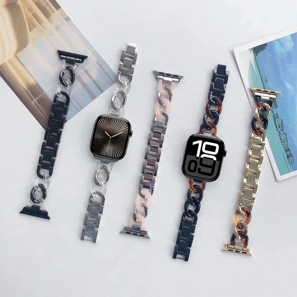 Stainless Steel Band For Apple Watch Series Ultra 2 49mm 11 10 9 8 7 6 5 4 SE Fashion Resin Bracelet 45mm 41mm 44mm 40mm 42/46mm