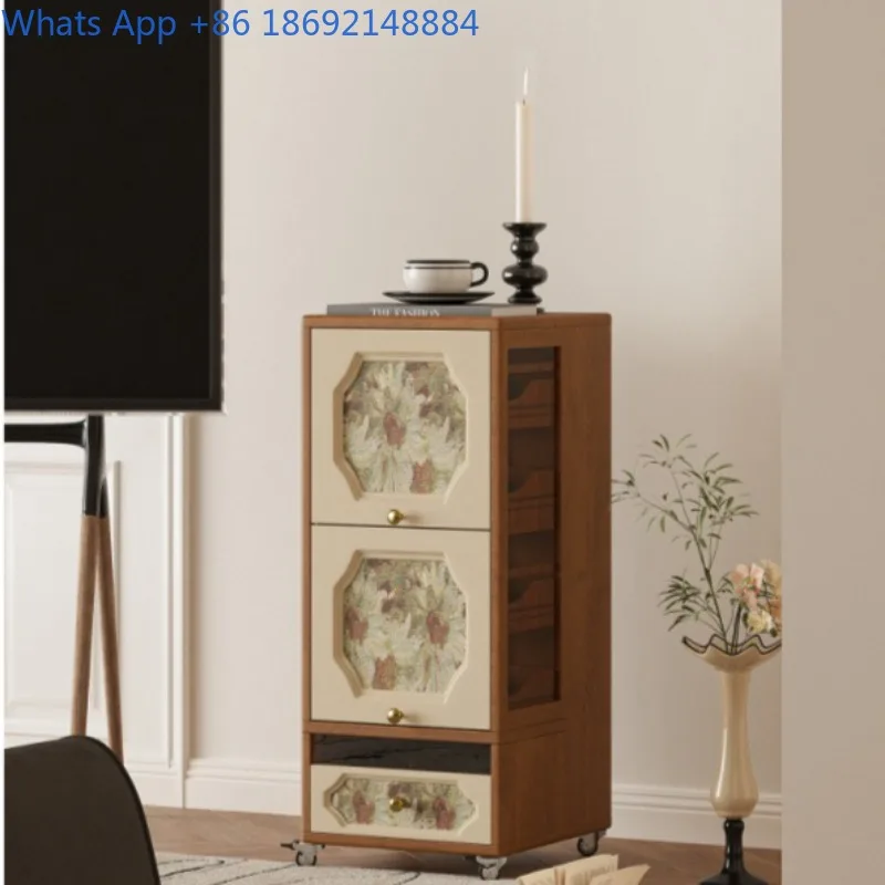 

Vintage Printed Tea Set Storage Side Table Living Room Sofa Side Cabinet Corner Table Solid Wood Storage Cabinet