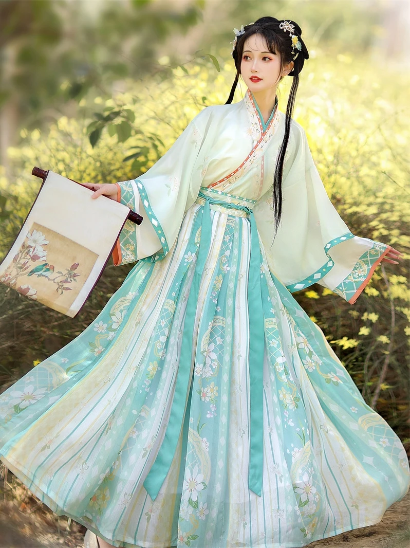 Original and Authentic  Wei and Jin Dynasty Hanfu Women's Chinese Style Cross Collar Waist length Skirt New Daily Ancient Costum