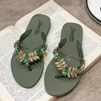 Summer New Small Tail Rhinestone Flip-Flops Women's Outdoor Korean Style Casual Flip-Flop Beach Sandals Flat Bottom - Image 5