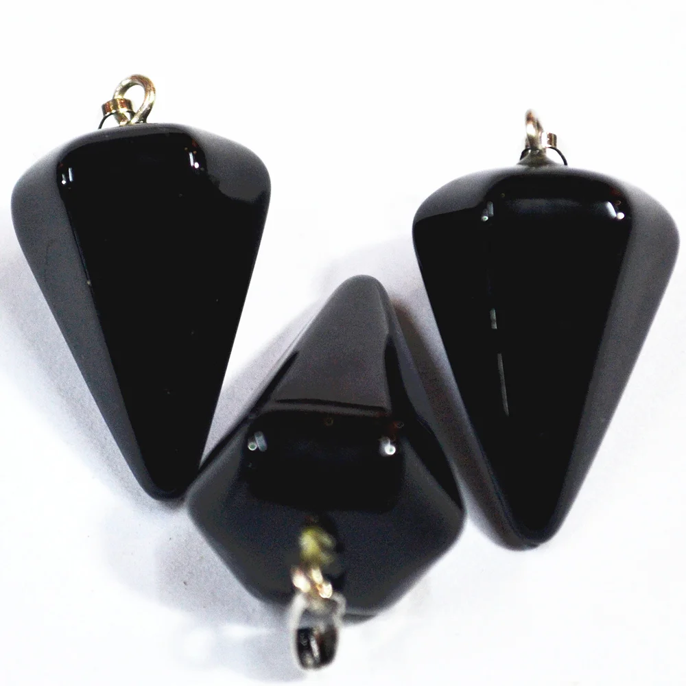 New! Fashion Natural Black Onyx Stone Pyramis Shape Pendants Charm Line Hammer for Jewelry Making 12PCS Wholesale Free Shipping