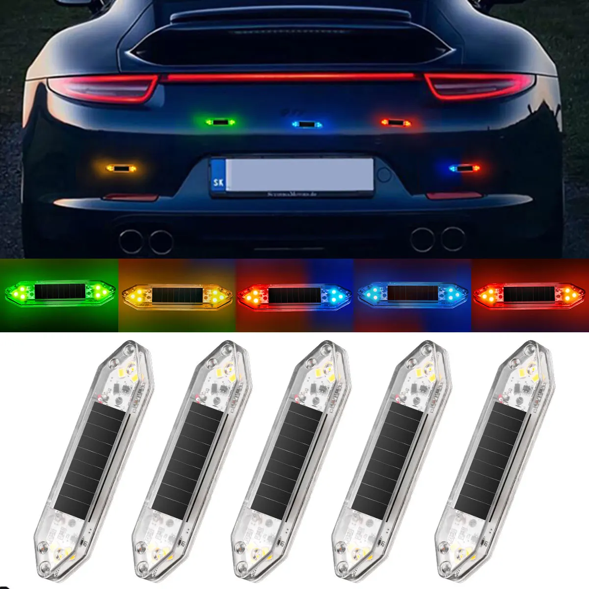 2/4X LED Solar Power Car Warning Light Wireless Anti-Theft Caution Lamp Night Security Simulated Alarm Flashing Dummy Alarm Lamp