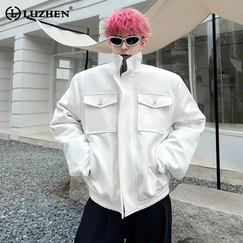 

LUZHEN 2025 зимнее модное искусственное пальто из двух предметов с эластичной резинкой на талии, мужское стеганое пальто, оригинальная парка с карманами на воротнике-стойкой, украшение, JY5285