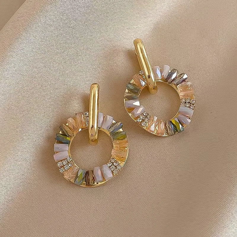 ZAKOL Elegant Rhinestone Zircon Drop Earrings Golden Circle Dangle Earrings for Women Simple Fashion Round Earring Jewelry image 3