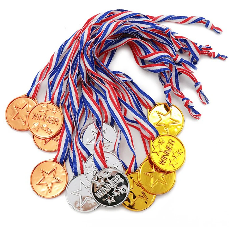 1Pcs Children Gold Plastic Winners Medals Sports Day Party Bag Prize Awards Toys