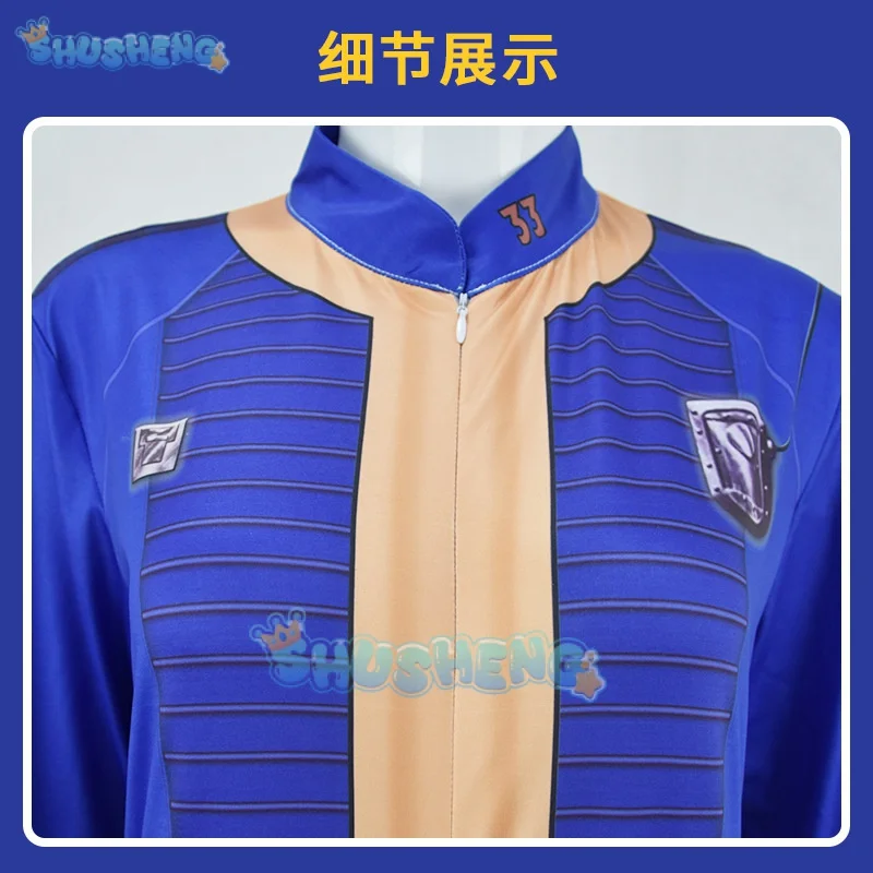 男性と女性のためのテレビのフレアアウトルーシーコスプレジャンプスーツ、3Dプリントジャンプスーツ、ハロウィーンカーニバルセット、ボールト11、33シェルター、ブルーボディスーツ、2024