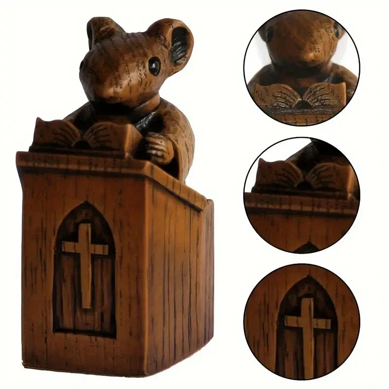 〔W〕Church Mouse Figure Statue 8cm Cute Figurine Resin Sculpture Room Decoration Ornament The Vicar In The Pulpit Model Toy Gift