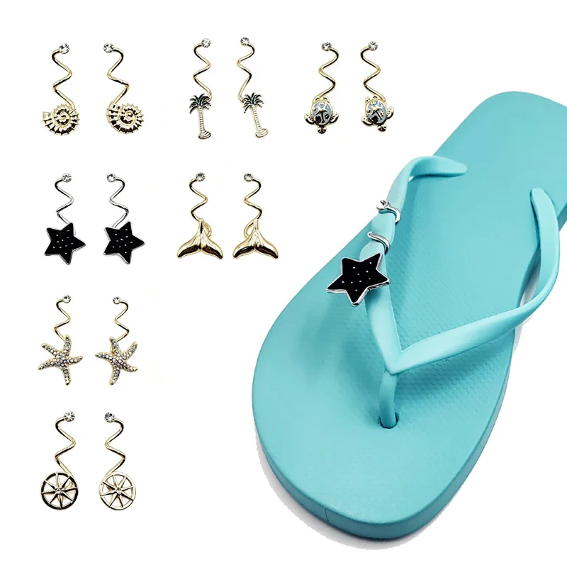Copper Swirl Crystal Shoe Charms,Twisted Decor Buttons for Women's Flip Flops Sandals,DIY Beach Summer Vacation Slipper Spiral