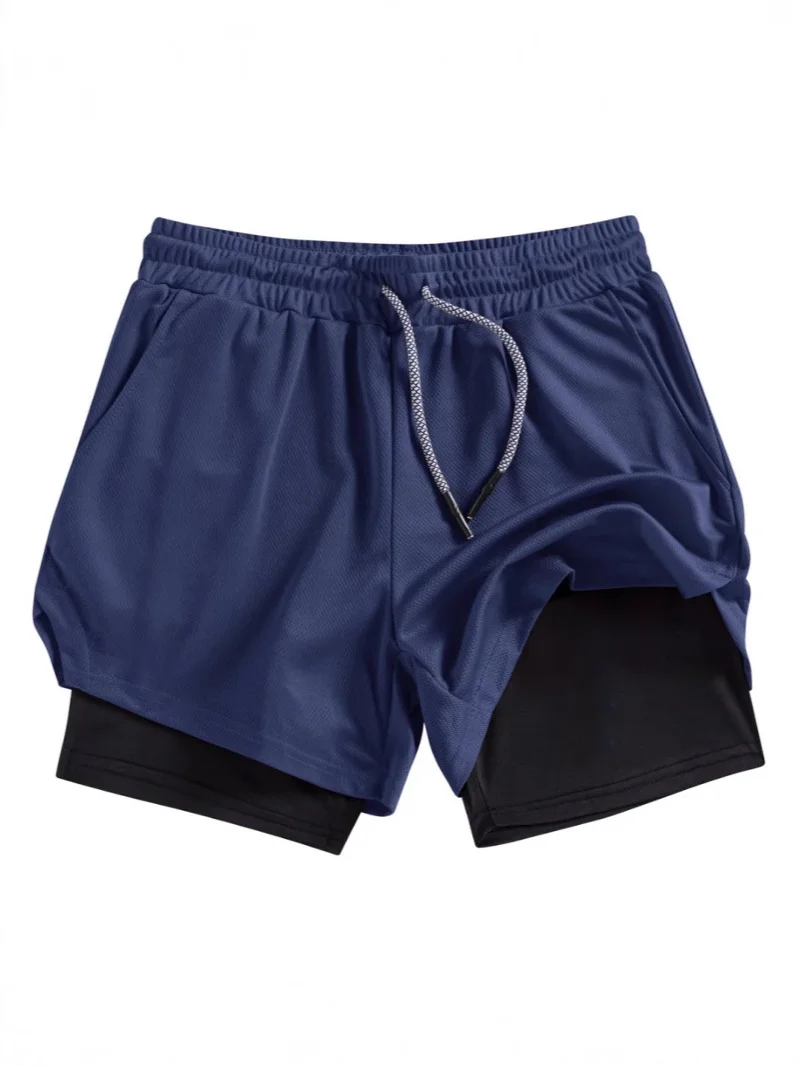Summer men's double layered anime high waisted oversized breathable shorts sports shorts training and fitness
