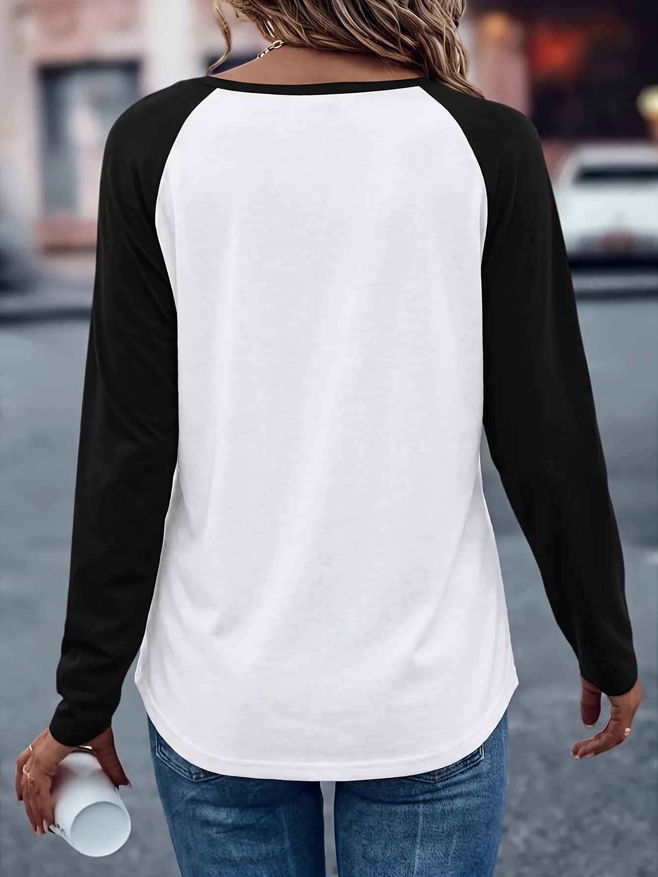 2026 Daily Wear Star Print Geometric Pattern Raglan Long Sleeve T Shirt Casual Loose Top For Everyday Outfit