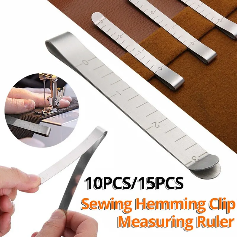 10pcs Sewing Hemming Clips Stainless Steel Hemming Clips Metal Crimping Clip Fabric Measuring Ruler DIY Sewing Clip Tools