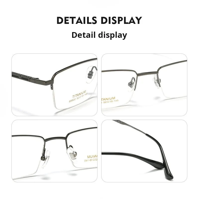 OLLYMURS Business Pure Titanium Men's Optical Prescription Half Frame Glasses Myopia Hyperopia Progressive Recipe Eyewear 900ZM