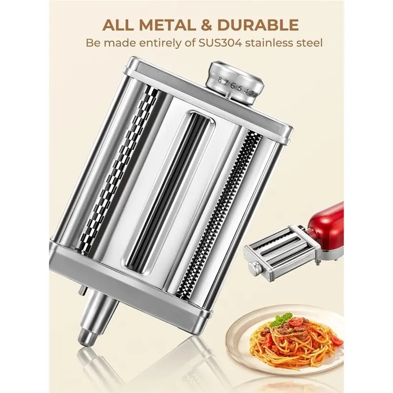 ABJN-For Kitchenaid Stand Mixer 3 In 1 Pasta Attachment, Stainless Steel Pasta Maker Featuring Roller, Spaghetti& Fettuccine Cut