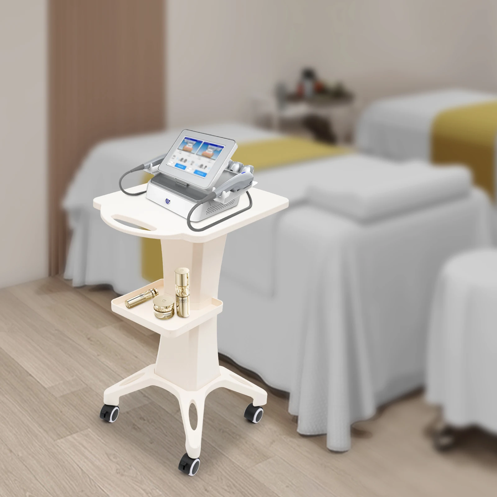 Beauty Salon Trolley ABS Anti Corrosion Storage Cart with 4 Wheels for Beauty Instruments Skincare Tools Mobile Organization