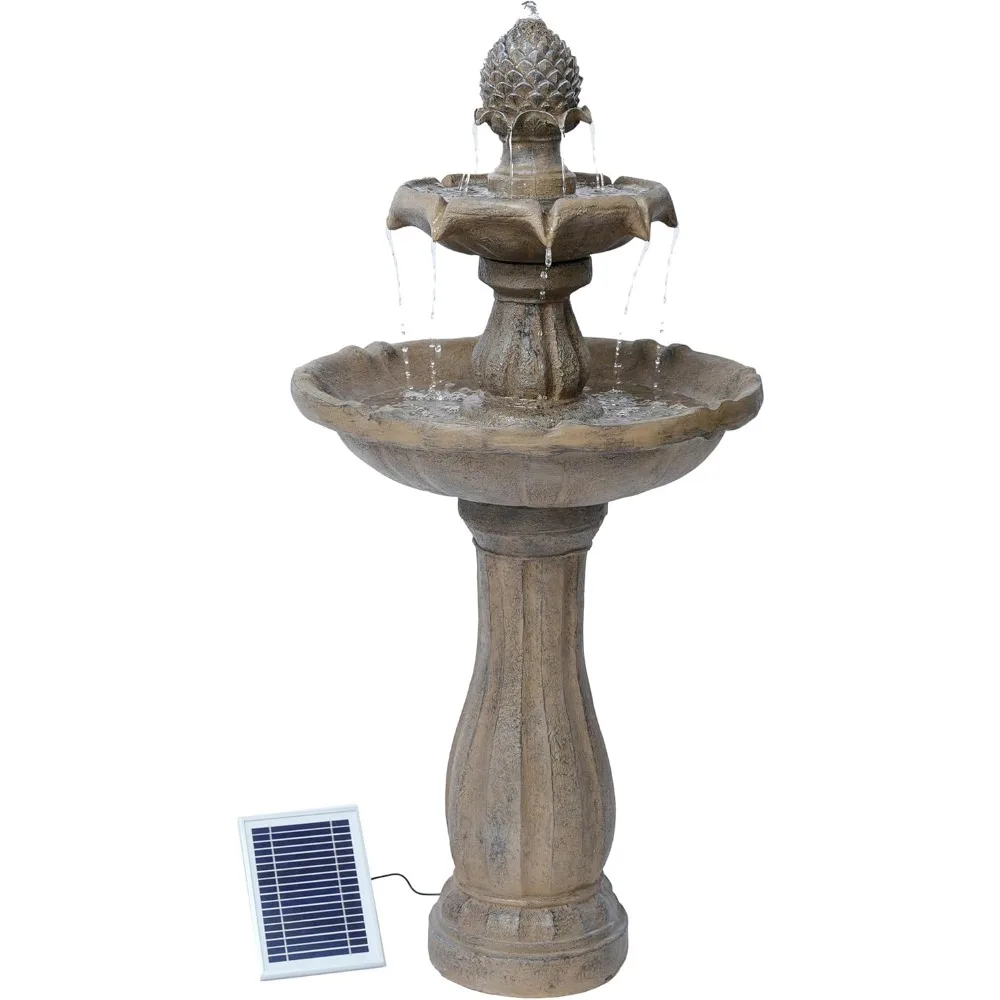 Fuente de agua solar de 2 niveles de 44" de alto con bomba de apagado automático – característica de agua para jardín al aire libre con panel solar – grande freestandi