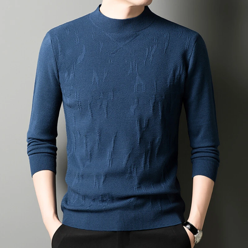 

Men's Daily Knitted Pullover Solid Color Top，Thickened Warm Autumn and Winter Slim-Fit Round Neck Sweater,Anti-Pilling Sweater