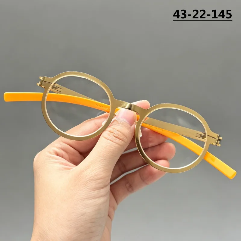 43MM Small Round Glasses Frame Screwless Thin Rim Spectacles Ultralight Germany Design Men Women Eyeglasses Brand Glossy Eyewear