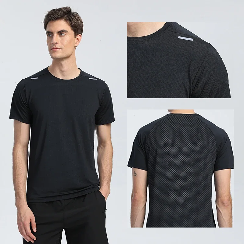 Men's Running T-shirt Quick Dry Fitness Short Sleeve Clothing Breathable Sports Top Gym Tranning Shorts Male Causal Sportwear