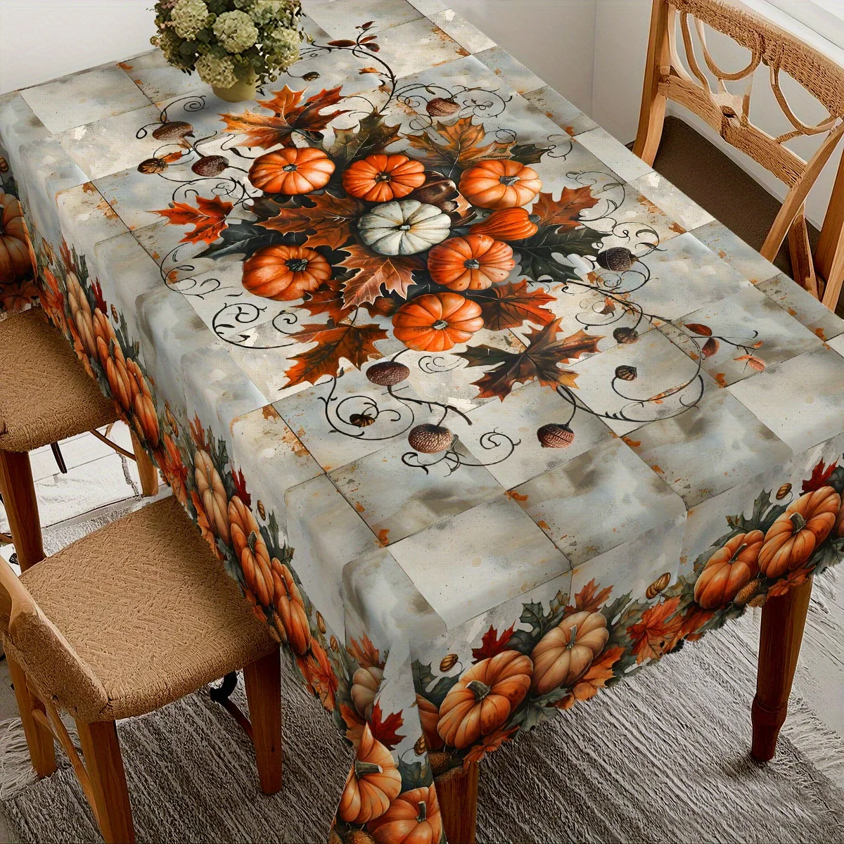 Autumn tablecloth, the ideal retro pumpkin decoration for both indoor and outdoor use in autumn.zyc