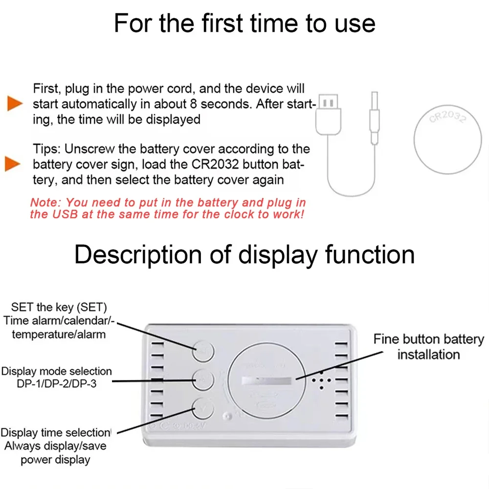 Mirror Table Clock Digital USB Alarm Snooze Display Time Night LED Light Desk Desktop Home Decor Gifts for Children