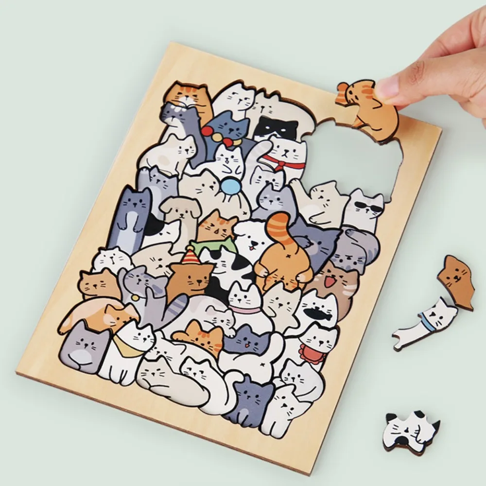 Forma irregular animal quebra-cabeças de madeira gato dos desenhos animados forma quebra-cabeças cão panda forma animal quebra-cabeças decoração mesa