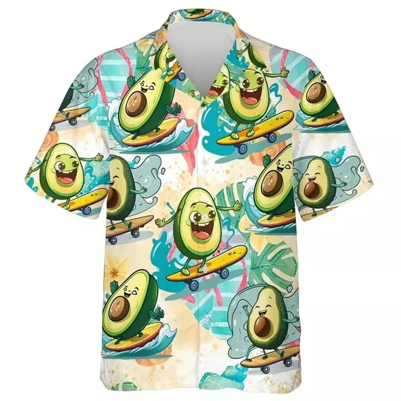 الصيف ثلاثية الأبعاد الأفوكادو قمصان مطبوعة للرجال الأطفال موضة الشارع الشهير قصيرة الأكمام تي شيرت للجنسين قمصان هاواي البلوزات Camisa