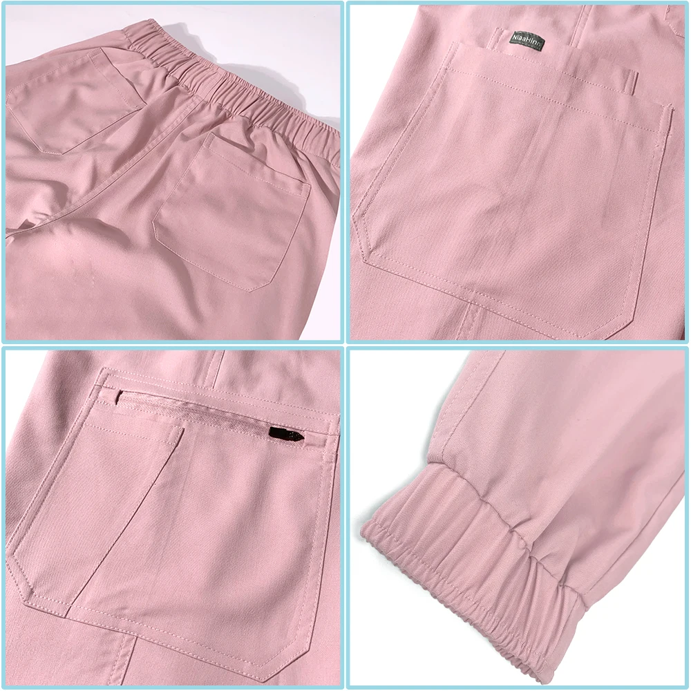 Conjunto de uniforme médico de gran tamaño para mujer, ropa de trabajo clínica, Top elástico, pantalones para correr con bolsillos