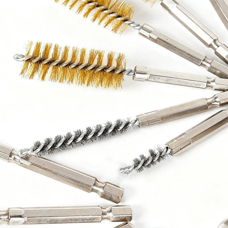 6pcs Wire Brush Set 1/4 Inch Hex Shank Steel Brass Bristles For Power Drill Rust Paint Removing Deburring Cleaning