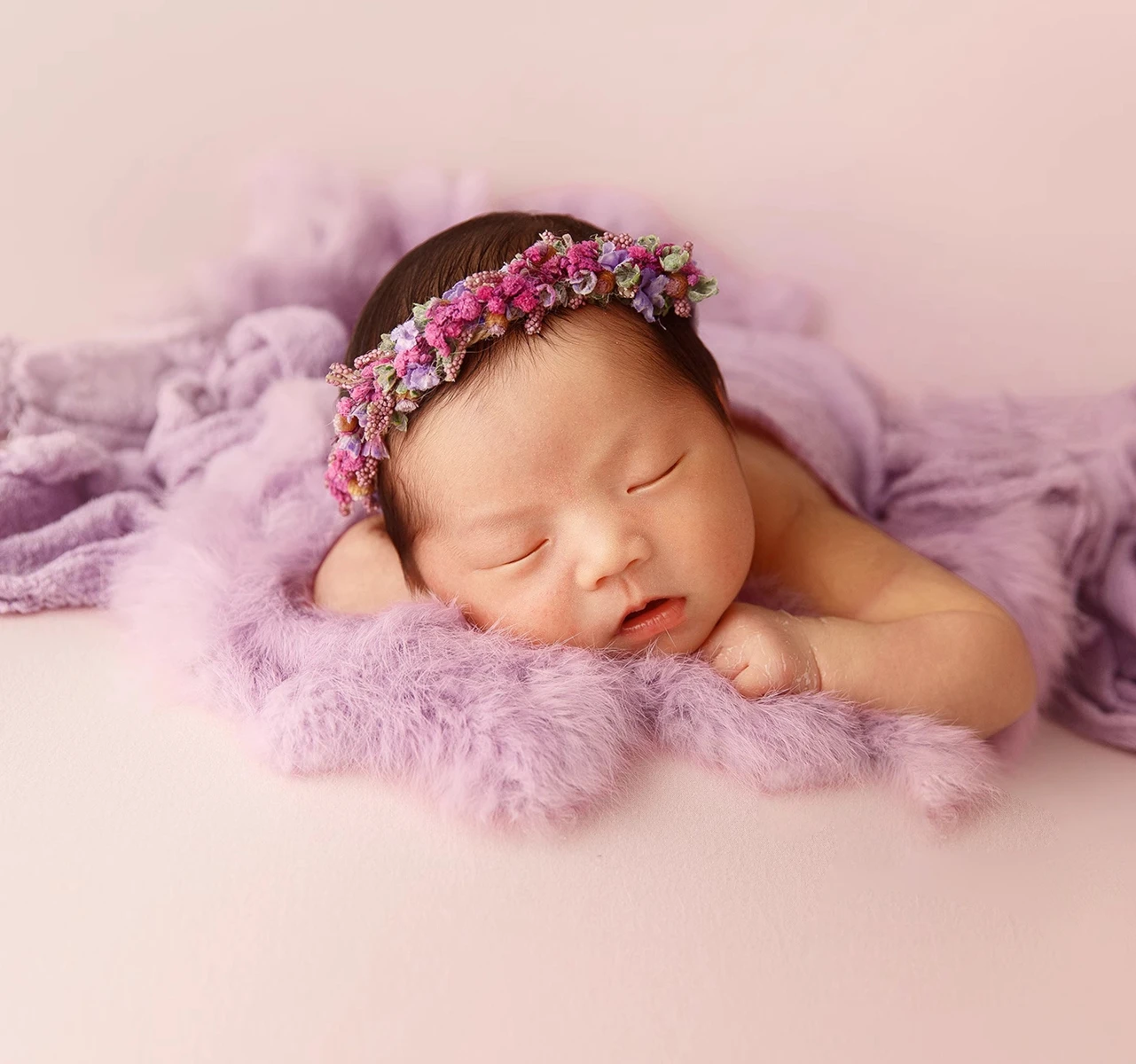 Purple Cheesecloth Wrap Newborn Photography Props Knitted Baby Hat Newborn Photography Layer Baby Photo Shoot Accessories