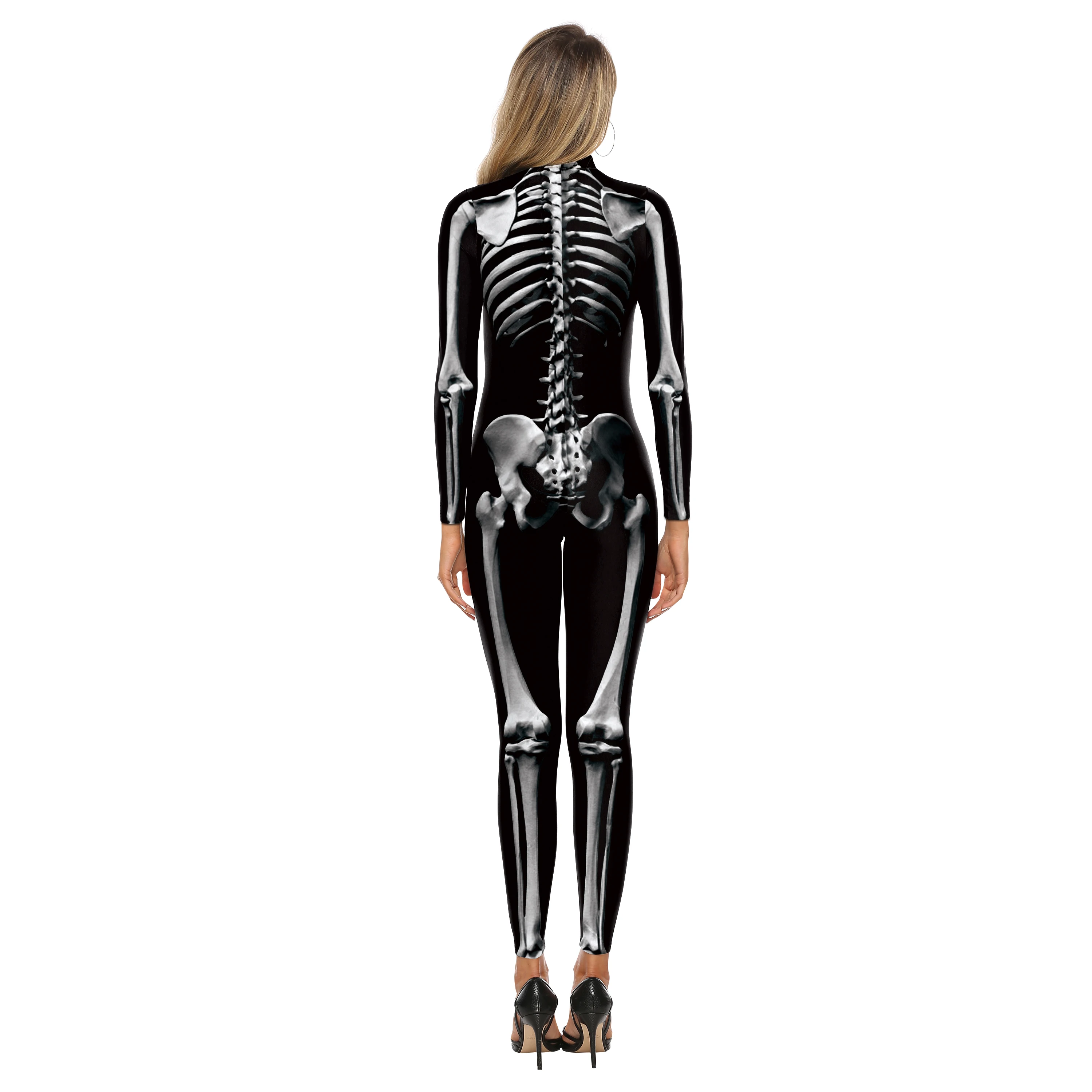 Zawaland Catsuit Jumpsuit Women Halloween Clothing 3D Printing Skeleton Party Cosplay Costumes Zentai Adult Female Man Bodysuit