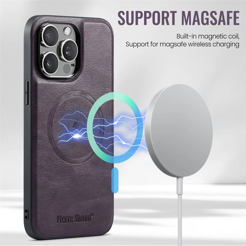 

2-in-1 detachable magnetic leather phone case for iPhone 15 14 12 13 11 Pro Max wallet card slot, wireless charging phone case