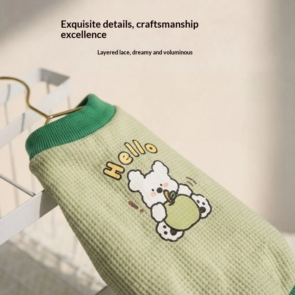 Niedliches Cartoon-Bären-Haustier-Sweatshirt, Waffelstrick-Hundebekleidung, Kontrastkragen, Zweibeiniges Hemd, Weiches, Atmungsaktives Welpen-Outfit für Kleine Hunde – Detail 3
