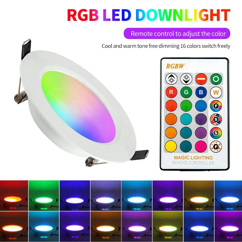 Lampa sufitowa LED wpuszczana okrągłe światło oprawa typu Smart Home RGB ściemnialna lampa typu Downlight AC86V-286V zdalnie sterowana kolorowa