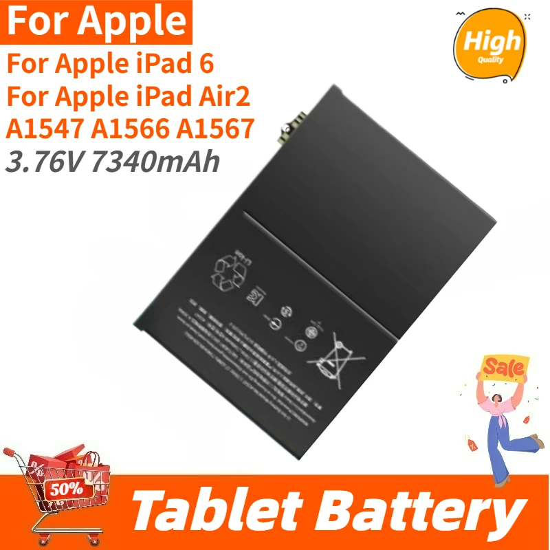 

Tablet Battery 3.76V 7340mAh For iPad 6/Air2 A1547 A1566 A1567 Brand New High Quality