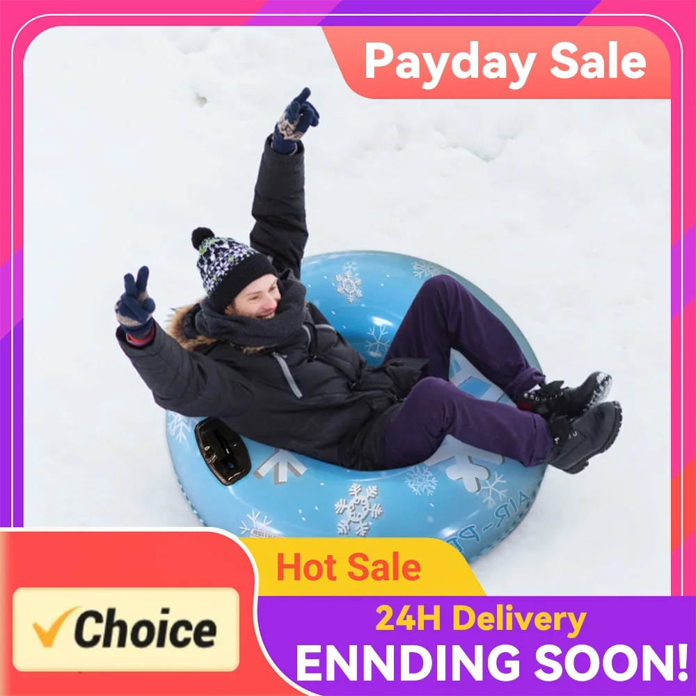 Inflatable Floated Skiing Board Thickened Skiing Tube PVC Skiing Ring with Handles Ski Board Sled for Adults Kids