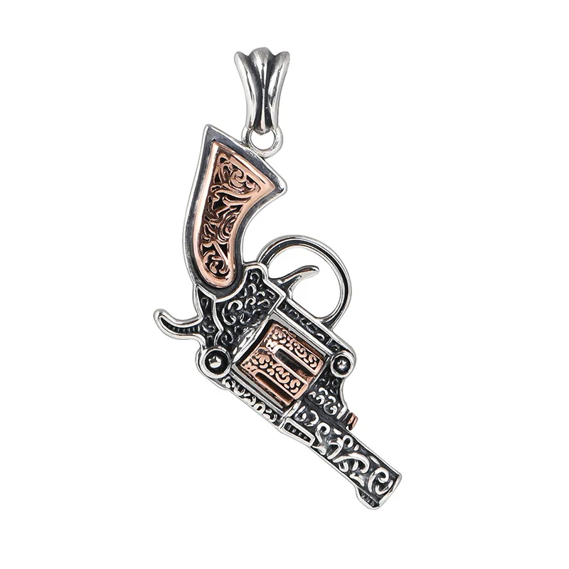 BOCAI New S925 Sterling Silver Vintage Hip-hop Trendy Revolver Design Pendant Men's Style Gift