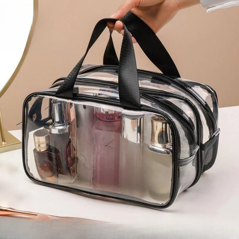 Simple transparent makeup bag double-layer waterproof  wear-resistant dry wet separation makeup bag bathroom washing storage bag