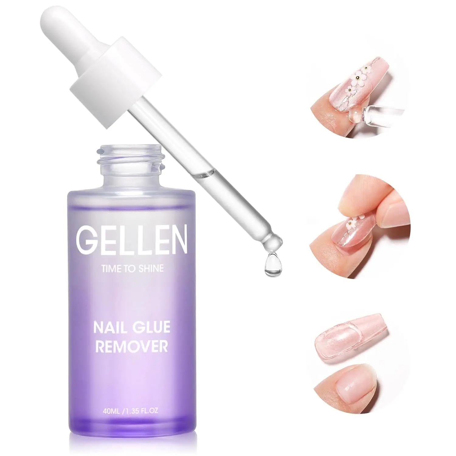 GELLEN 40ml Nail Glue Remover Gentle Formula for Press on Nails UV Gel Fake Tips Removal Non Acetone Odorless Nail Care Supplies