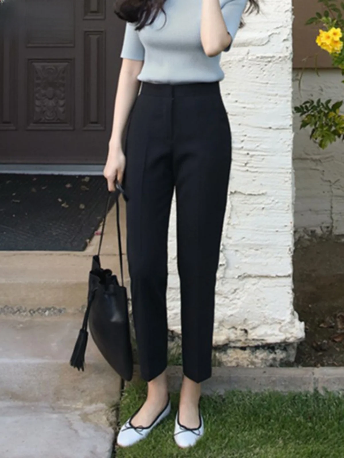 

Black High Waist Loose Fit Work Trousers Female Straight Leg Suit Pants Summer New Style OL Fashion High Waist Nine Points
