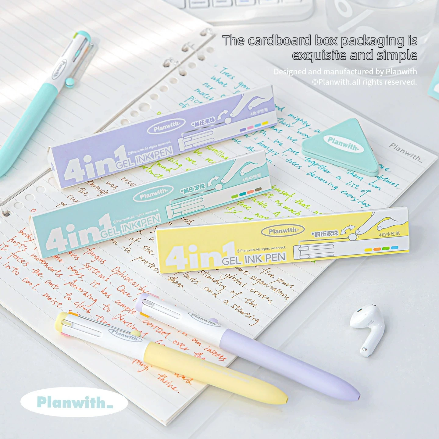 

Planwith 24/4 Colors 4 in 1 Multi Functional Click Ballpoint Pen Retractable Gel Pen for Journal Stationery School Supplies