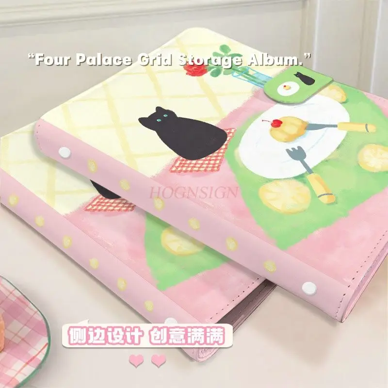 1book A5 storage book, cat cake insert style snap dust book, 3-inch square grid small card, double-sided multiple card slots