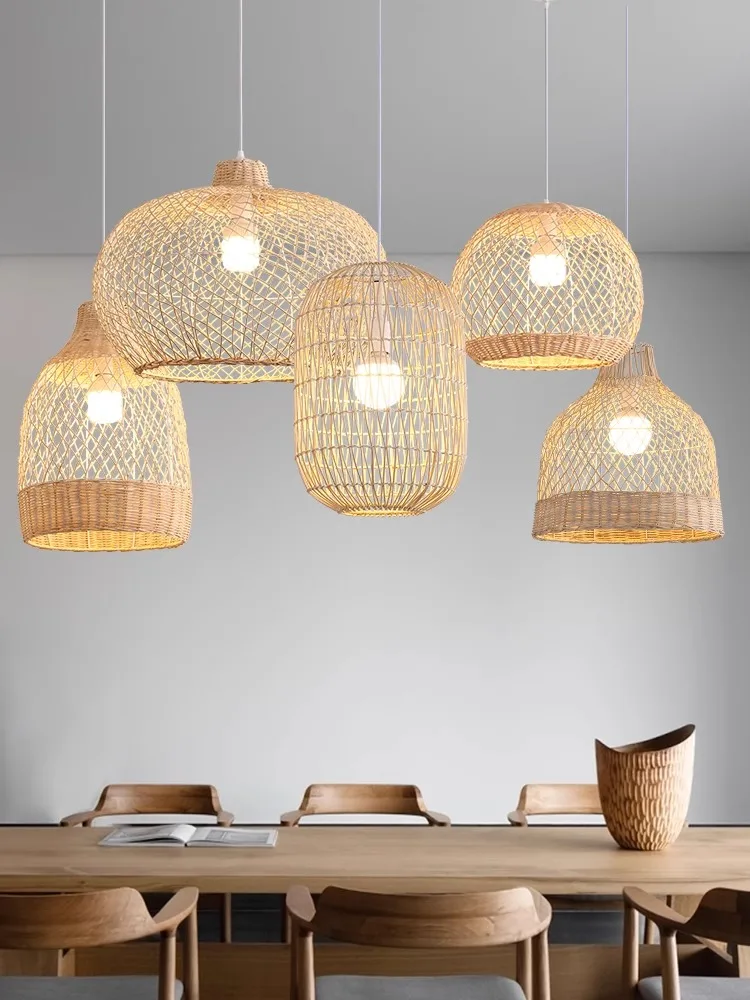 Handmade Rattan Chandelier Creative Combination Lampshade Art Innovation for Room Homestay Restaurant Hotel Hanging Lamp Fixture