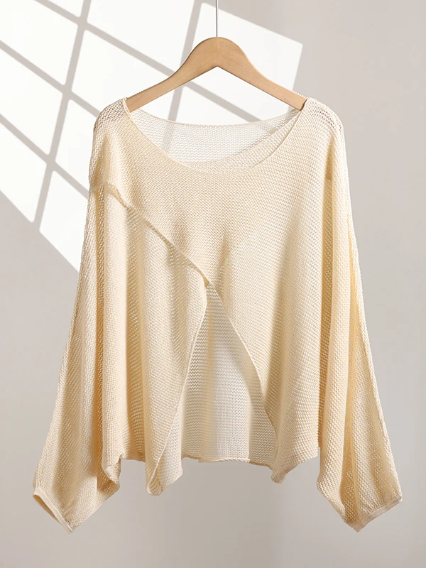 เสื้อคลุมกันแดดทรงกลม ไซส์ใหญ่ ผ้าลูกไม้ คอไขว้ แขนยาว สีพื้น สำหรับผู้หญิง ฤดูร้อน